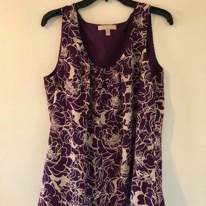Purple and White Floral Pattern Sleeveless Shell